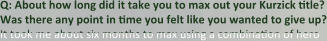 Q: About how long did it take you to max out your Kurzick title? Was there any point in time you felt like you wanted to give up? It took me about six months to max using a combination of hero