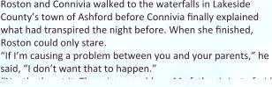 Roston and Connivia walked to the waterfalls in Lakeside County’s town of Ashford before Connivia finally explained what had transpired the night before. When she finished, Roston could only stare. “If I’m causing a problem between you and your parents,” he said, “I don’t want that to happen.” “No, that’s not it. There is no problem. My father is just afraid