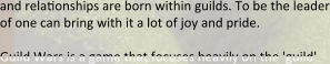 and relationships are born within guilds. To be the leader of one can bring with it a lot of joy and pride.  Guild Wars is a game that focuses heavily on the 'guild'